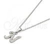 Stainless Steel Pendant Necklace, Initials and Rolo Design, with White Crystal, Polished, Steel Finish, 04.238.0012.1.18