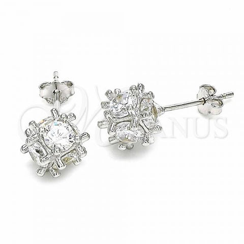 Sterling Silver Stud Earring, with White Cubic Zirconia, Polished, Rhodium Finish, 02.367.0022