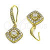 Oro Laminado Dangle Earring, Gold Filled Style with White Micro Pave and White Cubic Zirconia, Polished, Golden Finish, 02.387.0114