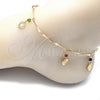 Oro Laminado Charm Anklet , Gold Filled Style Heart and Rattle Charm Design, with Multicolor Crystal, Polished, Golden Finish, 03.213.0107.1.10