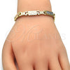 Oro Laminado Necklace and Bracelet, Gold Filled Style Diamond Cutting Finish, Tricolor, 06.102.0010