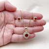 Oro Laminado Earring and Pendant Adult Set, Gold Filled Style with Garnet Cubic Zirconia and White Micro Pave, Polished, Golden Finish, 10.344.0016.3