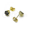 Oro Laminado Stud Earring, Gold Filled Style with Black Cubic Zirconia, Polished, Golden Finish, 02.213.0358.3