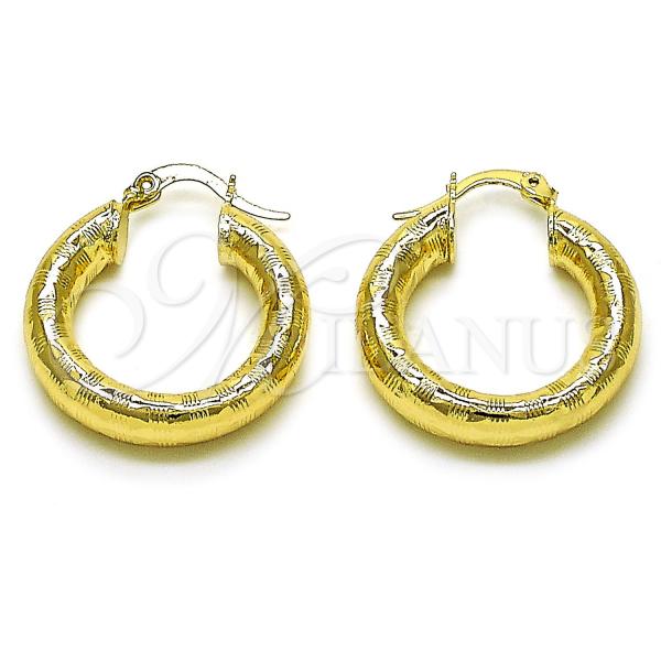 Oro Laminado Medium Hoop, Gold Filled Style Hollow Design, Diamond Cutting Finish, Golden Finish, 02.213.0313.25