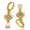 Oro Laminado Long Earring, Gold Filled Style Teardrop Design, with White Cubic Zirconia, Polished, Golden Finish, 02.206.0017