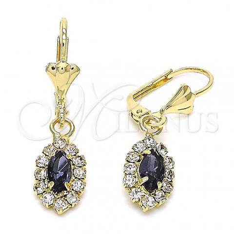 Oro Laminado Dangle Earring, Gold Filled Style with Amethyst and White Crystal, Polished, Golden Finish, 02.122.0115.7