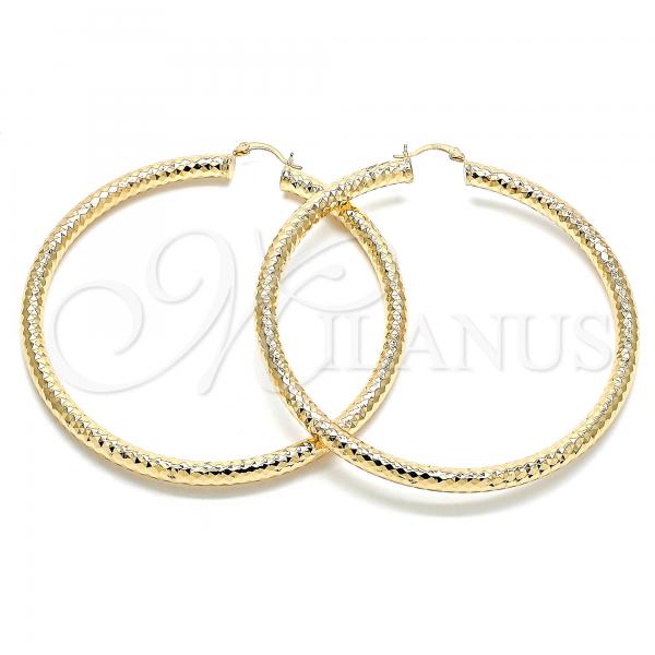 Oro Laminado Extra Large Hoop, Gold Filled Style Hollow Design, Diamond Cutting Finish, Golden Finish, 02.170.0312.80