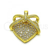 Oro Laminado Fancy Pendant, Gold Filled Style Heart Design, with White Micro Pave, Polished, Golden Finish, 05.381.0011