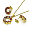 Oro Laminado Earring and Pendant Adult Set, Gold Filled Style Moon and Baguette Design, with Garnet and White Cubic Zirconia, Polished, Golden Finish, 10.316.0071.2