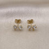 Oro Laminado Stud Earring, Gold Filled Style Bow Design, with White Cubic Zirconia, Polished, Golden Finish, 02.213.0646
