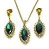 Oro Laminado Earring and Pendant Adult Set, Gold Filled Style with Emerald and Crystal Crystal, Polished, Golden Finish, 10.379.0056