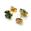 Oro Laminado Stud Earring, Gold Filled Style Flower Design, with Green Cubic Zirconia, Polished, Golden Finish, 02.310.0094