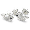 Sterling Silver Stud Earring, with Black and White Cubic Zirconia, Polished, Rhodium Finish, 02.336.0086