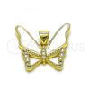 Oro Laminado Fancy Pendant, Gold Filled Style Butterfly Design, with White Micro Pave, White Enamel Finish, Golden Finish, 05.381.0015