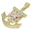 Oro Laminado Fancy Pendant, Gold Filled Style Eagle and Anchor Design, Polished, Tricolor, 05.351.0071.1