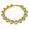 Oro Laminado Fancy Bracelet, Gold Filled Style Heart Design, with White Micro Pave, Polished, Golden Finish, 03.346.0017.07