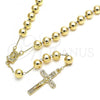 Oro Laminado Large Rosary, Gold Filled Style Jesus and Crucifix Design, Polished, Golden Finish, 09.253.0045.28