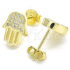 Sterling Silver Stud Earring, Hand of God Design, with White Cubic Zirconia, Polished, Golden Finish, 02.336.0133.2