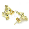 Oro Laminado Stud Earring, Gold Filled Style Teddy Bear Design, with White Cubic Zirconia, Polished, Golden Finish, 02.185.0002