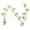 Oro Laminado Charm Bracelet, Gold Filled Style Heart Design, with White Crystal, Polished, Golden Finish, 5.030.013.08