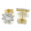 Oro Laminado Stud Earring, Gold Filled Style Flower Design, with White Cubic Zirconia, Polished, Two Tone, 02.210.0238