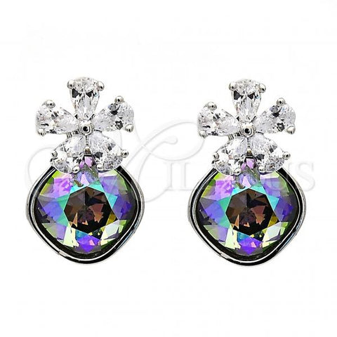 Rhodium Plated Stud Earring, Flower Design, with Crystal Swarovski Crystals and White Micro Pave, Polished, Rhodium Finish, 02.63.2580.1