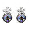 Rhodium Plated Stud Earring, Flower Design, with Crystal Swarovski Crystals and White Micro Pave, Polished, Rhodium Finish, 02.63.2580.1