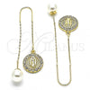 Oro Laminado Threader Earring, Gold Filled Style Guadalupe Design, with White Crystal, Polished, Golden Finish, 02.253.0007