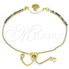 Oro Laminado Adjustable Bolo Bracelet, Gold Filled Style Anchor Design, with White and Multicolor Cubic Zirconia, Polished, Golden Finish, 03.63.2104.11