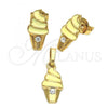 Oro Laminado Earring and Pendant Children Set, Gold Filled Style Ice Cream Design, Enamel Finish, Golden Finish, 10.64.0089