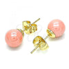 Oro Laminado Stud Earring, Gold Filled Style Ball Design, with Pink Pearl, Polished, Golden Finish, 02.63.2124.1