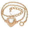 Sterling Silver Fancy Bracelet, Heart Design, with White Cubic Zirconia, Polished, Rose Gold Finish, 03.336.0036.1.07
