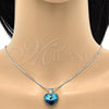 Rhodium Plated Pendant Necklace, Heart and Rat Tail Design, with Bermuda Blue Swarovski Crystals and White Crystal, Polished, Rhodium Finish, 04.239.0018.16