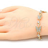 Oro Laminado Fancy Bracelet, Gold Filled Style Butterfly and Leaf Design, with White Micro Pave and White Cubic Zirconia, Polished, Golden Finish, 03.210.0141.08