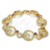 Oro Laminado Fancy Bracelet, Gold Filled Style Moon Design, with White and Amethyst Crystal, Polished, Golden Finish, 03.59.0070.08