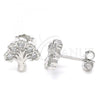 Sterling Silver Stud Earring, Tree Design, with White Cubic Zirconia, Polished, Rhodium Finish, 02.336.0122