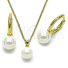 Oro Laminado Earring and Pendant Adult Set, Gold Filled Style Ball Design, with Ivory Pearl, Polished, Golden Finish, 10.213.0029