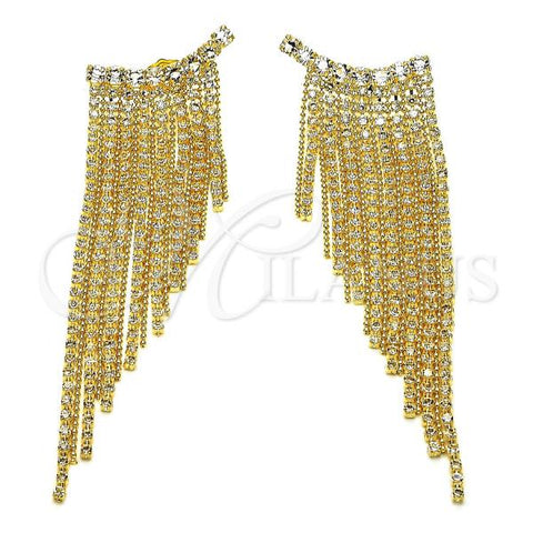 Oro Laminado Long Earring, Gold Filled Style with White Crystal and White Cubic Zirconia, Polished, Golden Finish, 02.268.0107
