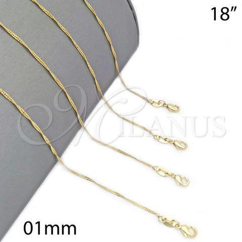 Oro Laminado Basic Necklace, Gold Filled Style Singapore Design, Polished, Golden Finish, 04.32.0013.18