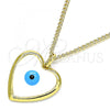 Oro Laminado Pendant Necklace, Gold Filled Style Evil Eye and Heart Design, White Enamel Finish, Golden Finish, 04.362.0013.20