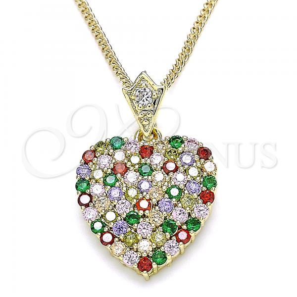 Oro Laminado Pendant Necklace, Gold Filled Style Heart Design, with Multicolor Cubic Zirconia, Polished, Golden Finish, 04.283.0009.2.20