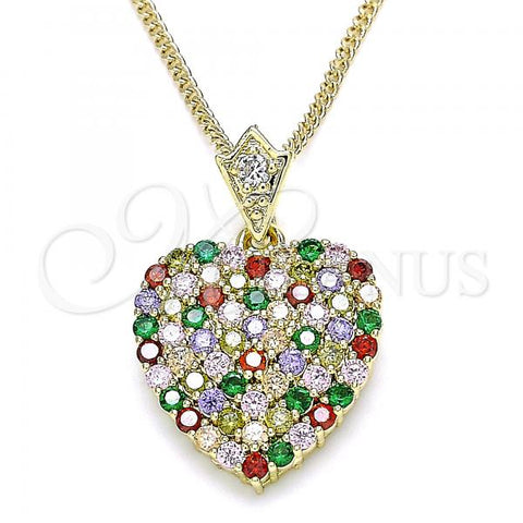 Oro Laminado Pendant Necklace, Gold Filled Style Heart Design, with Multicolor Cubic Zirconia, Polished, Golden Finish, 04.283.0009.2.20