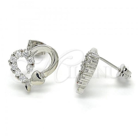 Rhodium Plated Stud Earring, Heart Design, with White Cubic Zirconia, Polished, Rhodium Finish, 02.210.0103.4