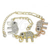 Oro Laminado Fancy Bracelet, Gold Filled Style Elephant Design, with White and Black Crystal, Polished, Tricolor, 03.380.0129.07