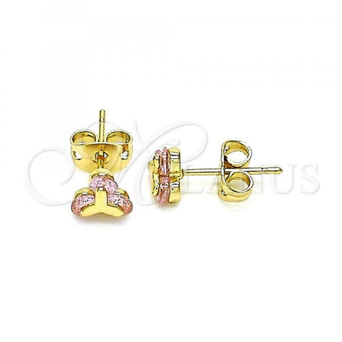 Oro Laminado Stud Earring, Gold Filled Style with Pink Cubic Zirconia, Polished, Golden Finish, 02.213.0359