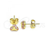 Oro Laminado Stud Earring, Gold Filled Style with Pink Cubic Zirconia, Polished, Golden Finish, 02.213.0359