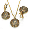 Oro Laminado Earring and Pendant Adult Set, Gold Filled Style Flower Design, with White Crystal, Polished, Golden Finish, 10.314.0006.1
