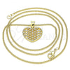 Oro Laminado Pendant Necklace, Gold Filled Style Heart Design, with White Micro Pave, Polished, Golden Finish, 04.156.0336.20