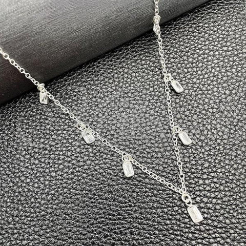 Sterling Silver Fancy Necklace, Rolo and Ball Design, with White Cubic Zirconia, Polished, Silver Finish, 04.402.0004.18