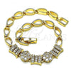 Oro Laminado Fancy Bracelet, Gold Filled Style Flower and Teardrop Design, with White Micro Pave, Polished, Golden Finish, 03.283.0070.07